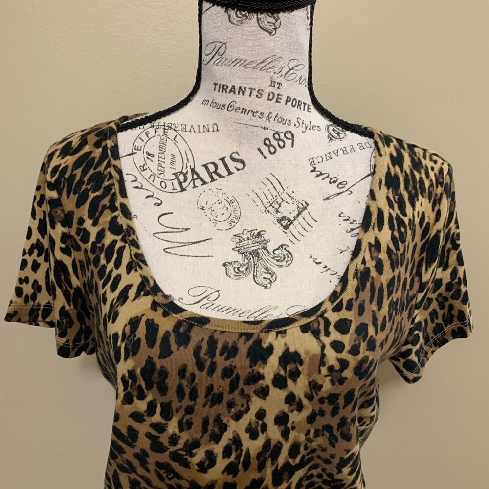 Chaps Leopard Animal Print Short Sleeve Large Top - Picture 2 of 11